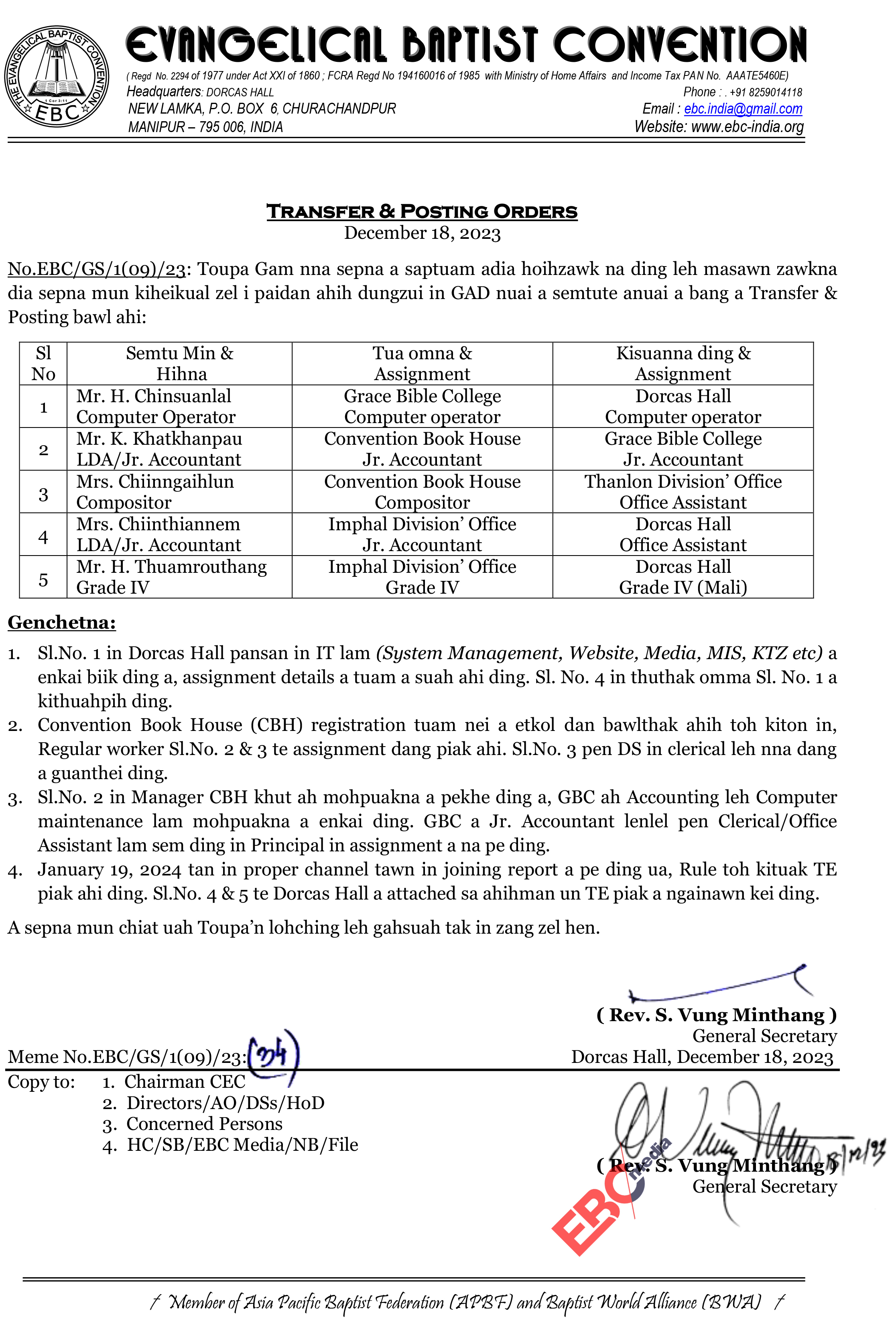 GAD Transfer Posting 2023