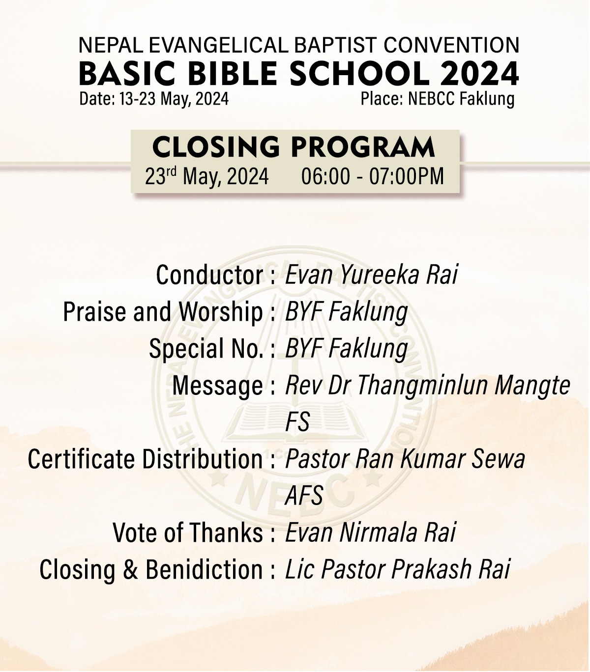 NEBC Bible School 2024